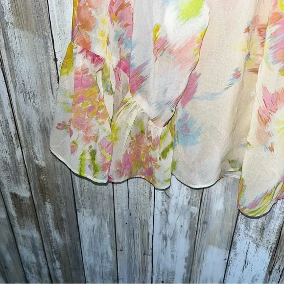 Zara Sheer Floral Peasant Blouse Bell Sleeve Boho Tie Neck Top Women’s M - Picture 4 of 7